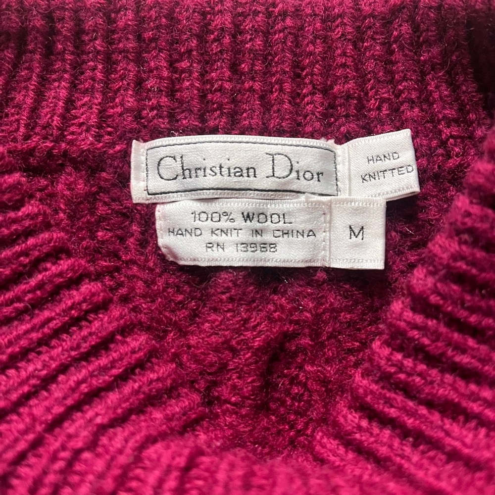 Christian Dior vintage 100% wool Burgundy Cable Knit hand knit Sweater medium - Picture 2 of 7